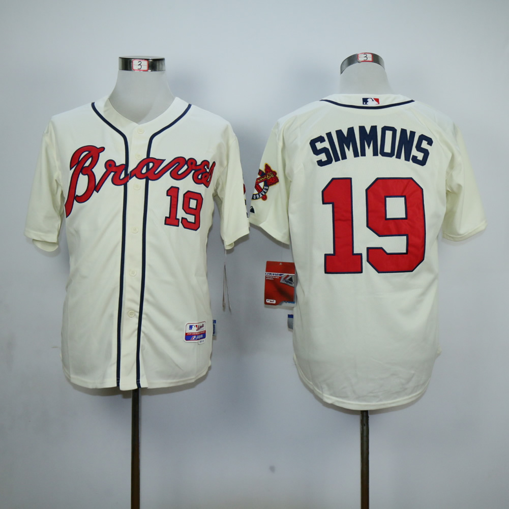 Men Atlanta Braves #19 Simmons Cream MLB Jerseys
